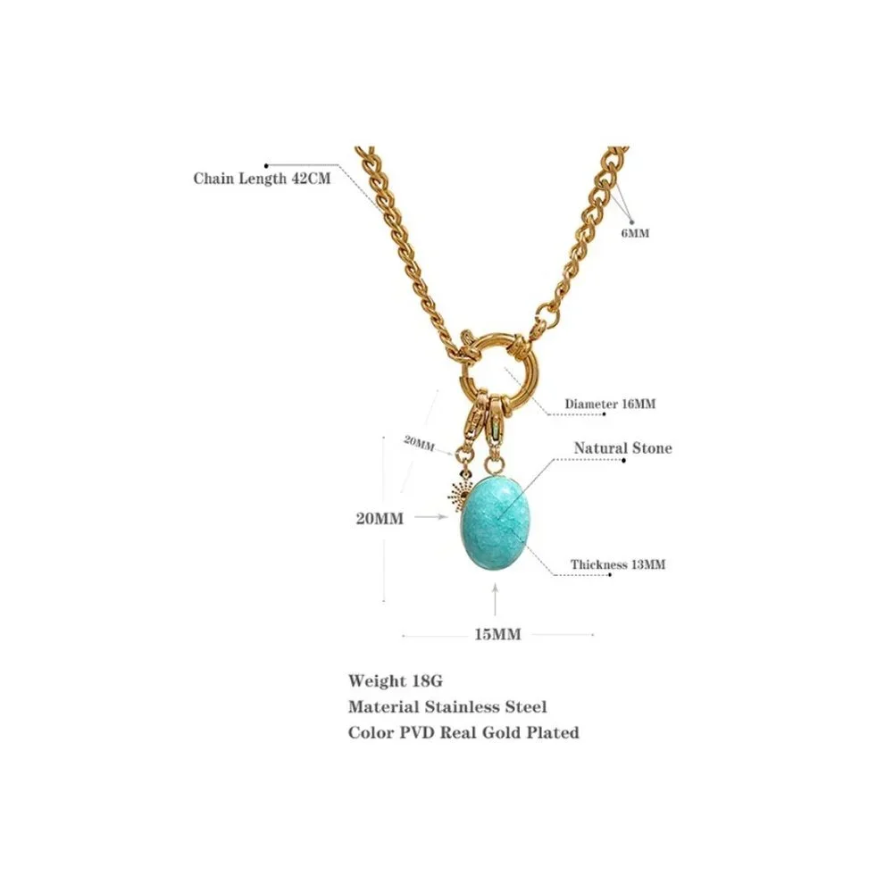 NEW 18K Gold Plated Oval Turquoise Circle Link Chain Necklace